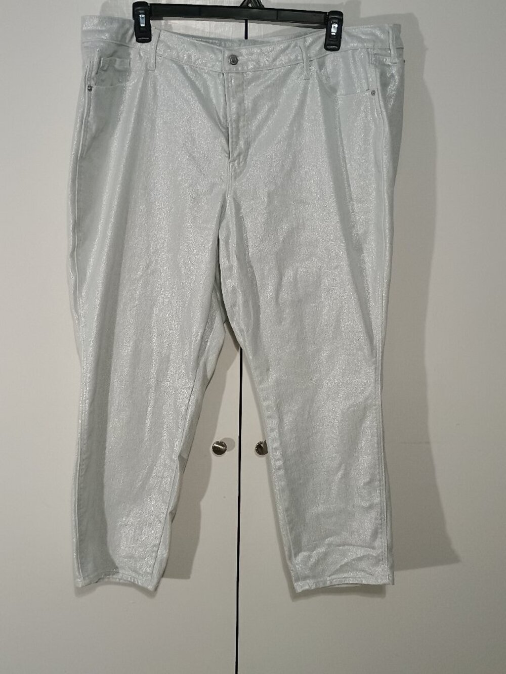 Silver Metallic Coated Plus Size Jeans Pants Women’s 22 Shimmer Stretch Skinny - Picture 2 of 8